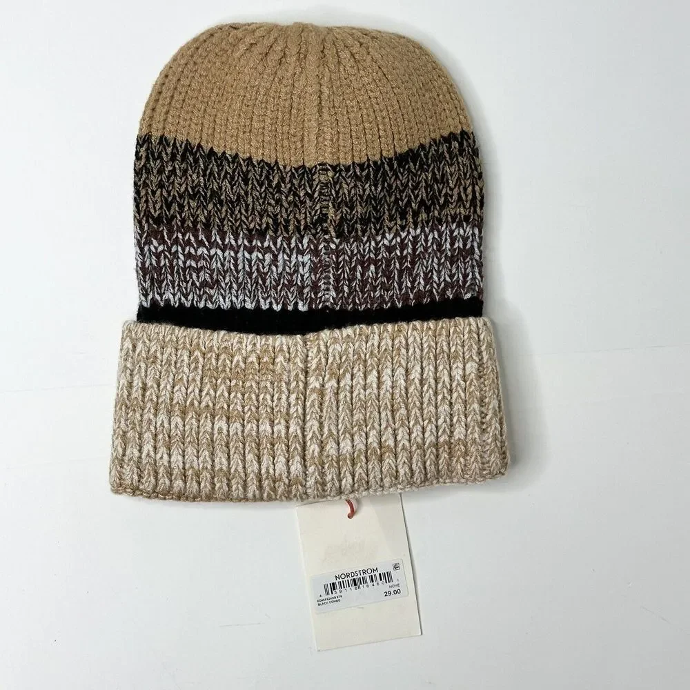Nordstrom Open Edit Knit Hat Beanie Winter‎ Cap Snow Ski Brown Tan Black NWT